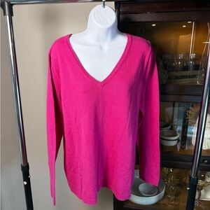 Eddie Bauer Women’s V-Neck Sweater Pink Cotton Lambswool Blend Size XL